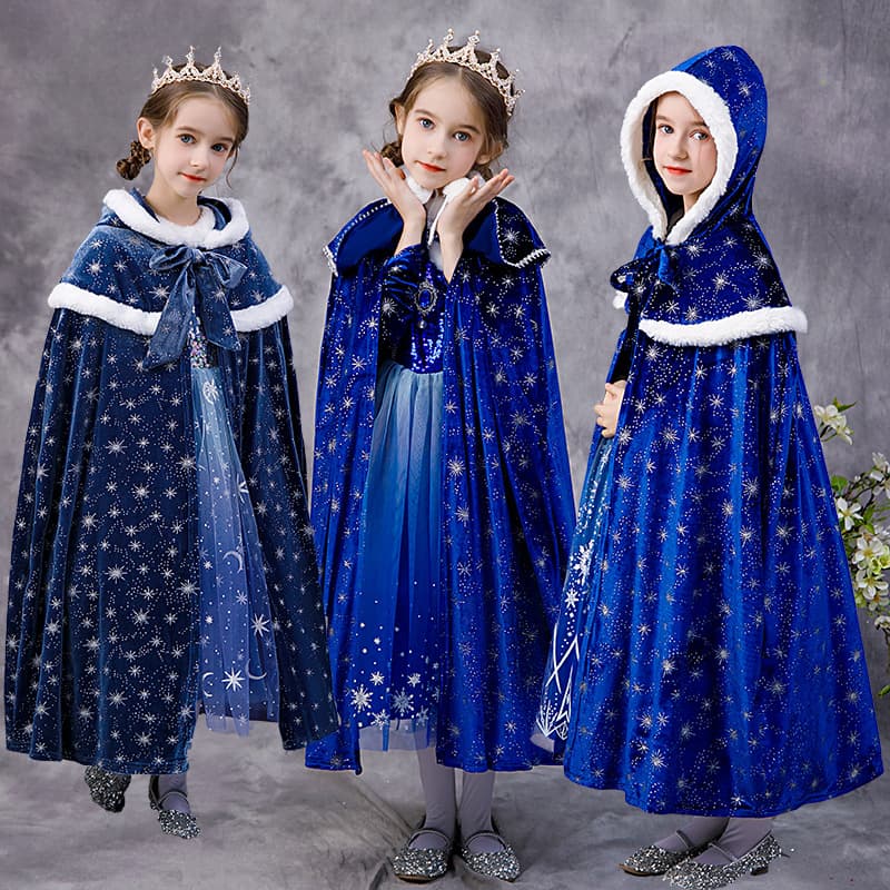 New Frozen-themed Cape for Girls, Warm and Elsa Princess Korean Style Fleece Print Shawl, Thickened with Fleece Lining