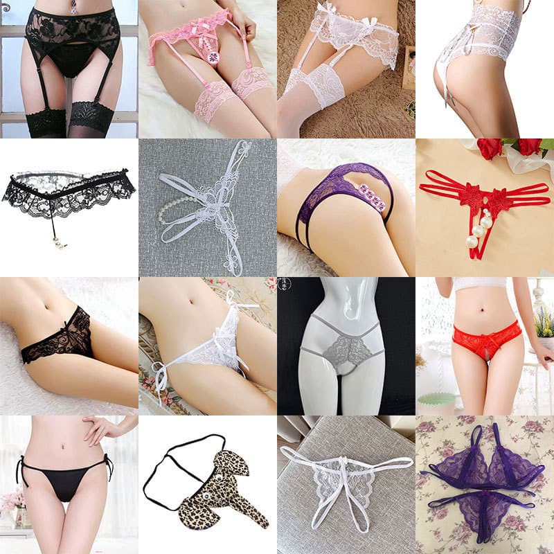 Plus Size Black Lace Sexy Thong Low Rise Erotic Panties Open Crotch Hot Style Bow