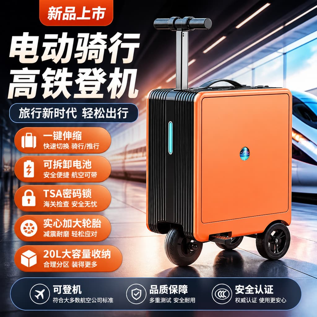 3C Certified Electric Luggage, Rideable 20-Inch Carry-On Travel Suitcase, Unisex Electric Riding Suitcase, Mobility Scooter