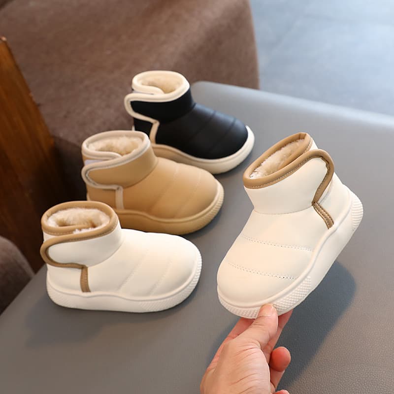Children's Fleece-Lined Snow Boots Solid Color 2023 New Winter Boys' Cotton Shoes Korean Style Girls' Toddler Boots Short Leather Boots