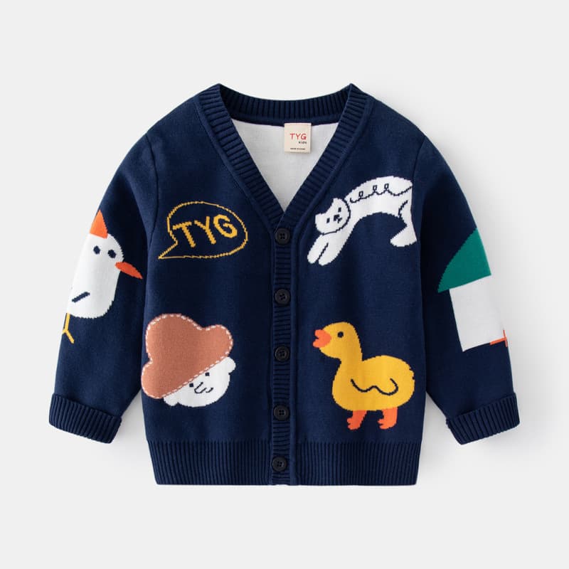 2025 Fall New Children's Clothing Boys Double-Layer Cotton Knit Cardigan Sweater for Toddlers and Kids Cartoon Jacquard Knit Outerwear