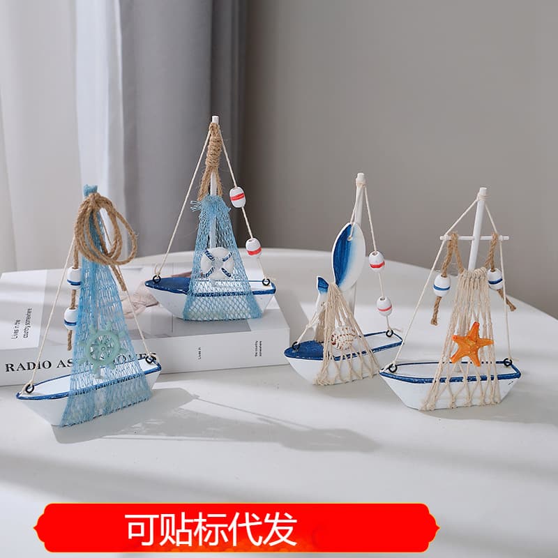 Mediterranean Mini Sailboat Model Small Wooden Boat Desktop Decor Ornament Photo Prop Seaside Travel Souvenir
