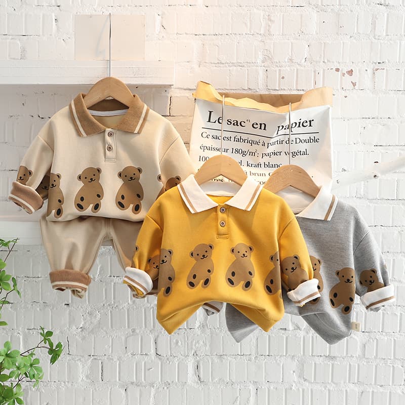 Children's Set 2026 Spring New Kids Sweatshirt Two-Piece Set Cartoon Turn-Down Collar Boys Autumn Outfit Girls Set