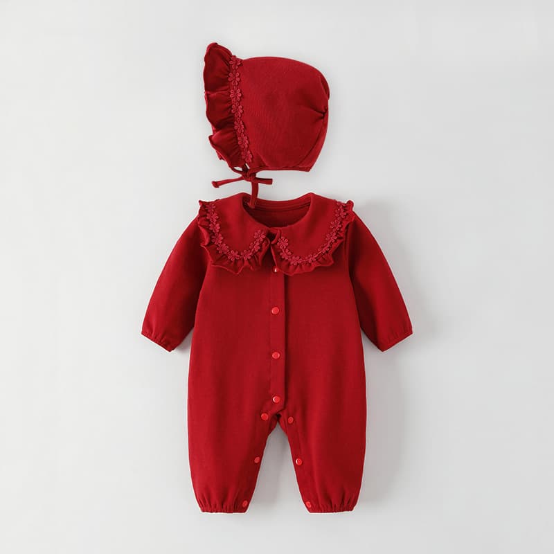 Baby Romper Autumn Clothes A-Class Long Sleeve Fashion Princess Ruffle Collar Bodysuit Newborn One-Year-Old Crawling Suit