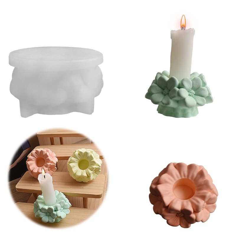 Flower Aromatherapy Candle Holder Liquid Silicone Mold DIY Embossed Floral Candle Base Plaster Decoration