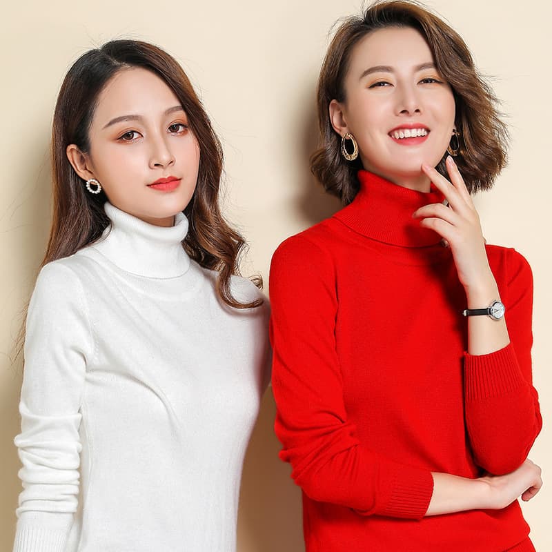Factory wholesale women's high-neck pullover short style autumn and winter plus size loose knit base layer wool sweater
