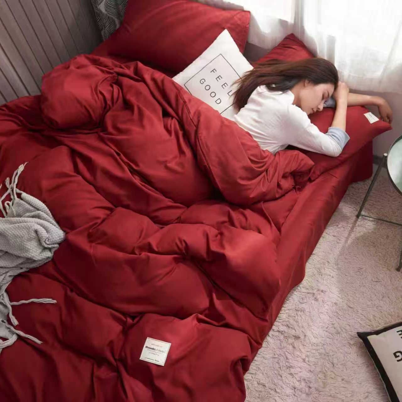 Classic Pure Brushed Cotton Bedding Set - Solid Color Duvet Cover, Fitted Sheet, Flat Sheet, Pillowcase - Dormitory 3-Piece & 4-Piece Options