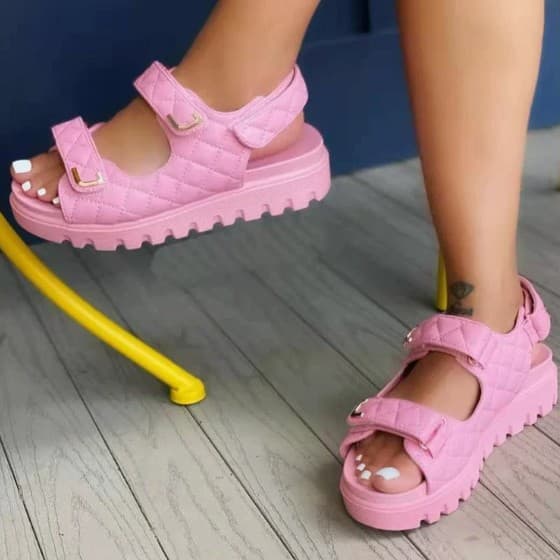 Overseas Plus Size European and American New Style Chanel-Inspired Plaid Velcro Thick Low Heel Sandals Independent Station Beach Women's Plus Size