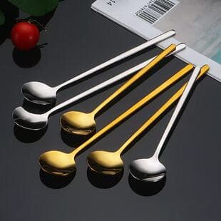 Stainless Steel Household Small Round Spoon Long Handle Spoon Coffee Stirring Spoon High Appearance Dessert Spoon Bird's Nest Spoon Mug Spoon