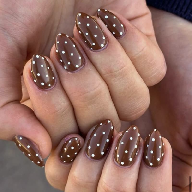 Brown Autumn Winter Wearable Nails White Polka Dot Cross-border Hot Selling Manicure Nail Tips Almond Nail Tips Wholesale