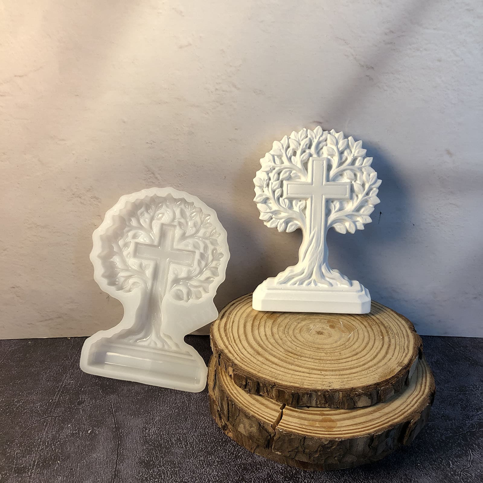 X1707 Tree of Life Cross Ornament Decorative Cement Plaster Mold DIY Silicone Mold