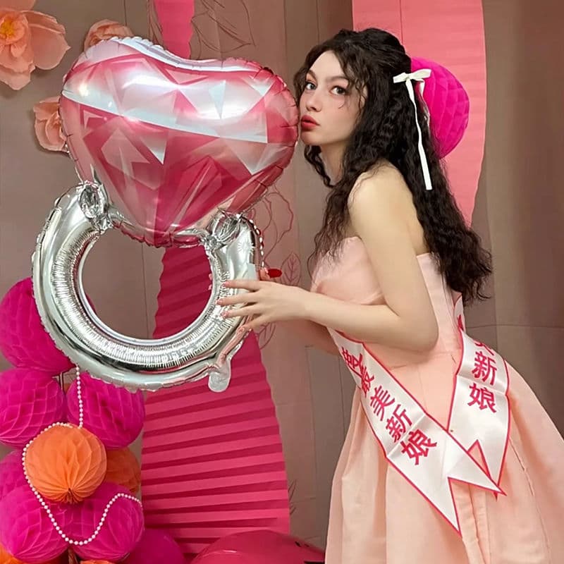 Valentine's Day Confession Love Heart Diamond Ring Balloon, Qixi Proposal Anniversary Wedding Room Decoration