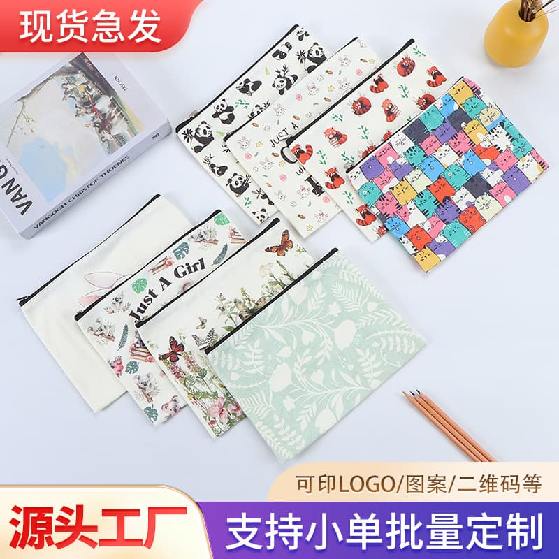 Canvas Pen Case Student Stationery Zipper Pen Case Blank Zipper Hand Storage Cosmetic Bag Spot Wholesale