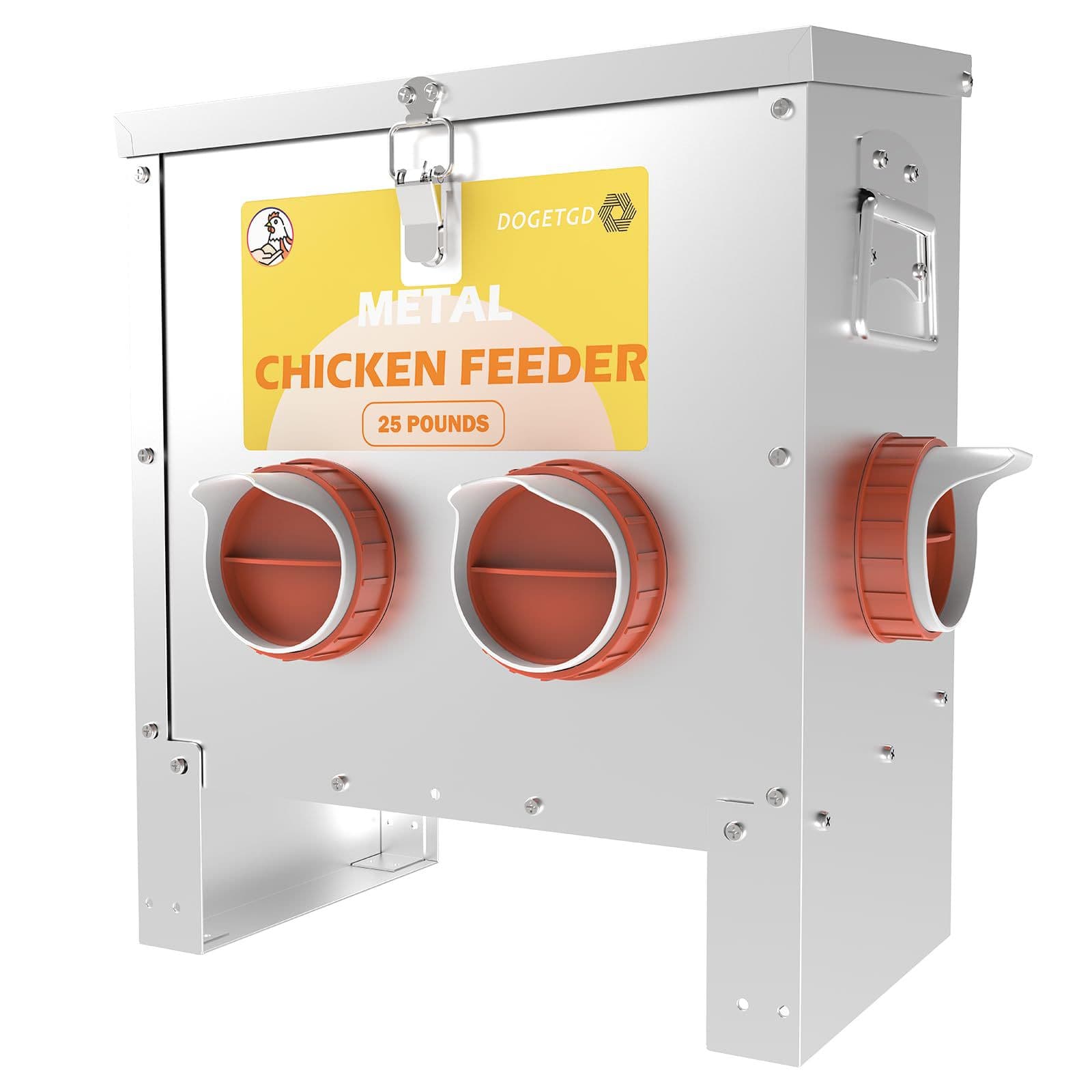 Automatic Chicken Feeder No Waste Metal Poultry Feeder, Large Capacity, 25 lbs, for Chickens and Geese