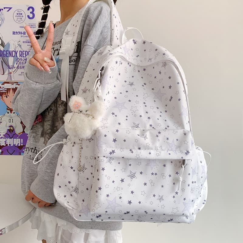 School bag for female junior high school students with star print, Korean style niche ins backpack, forest style college student computer bag for men