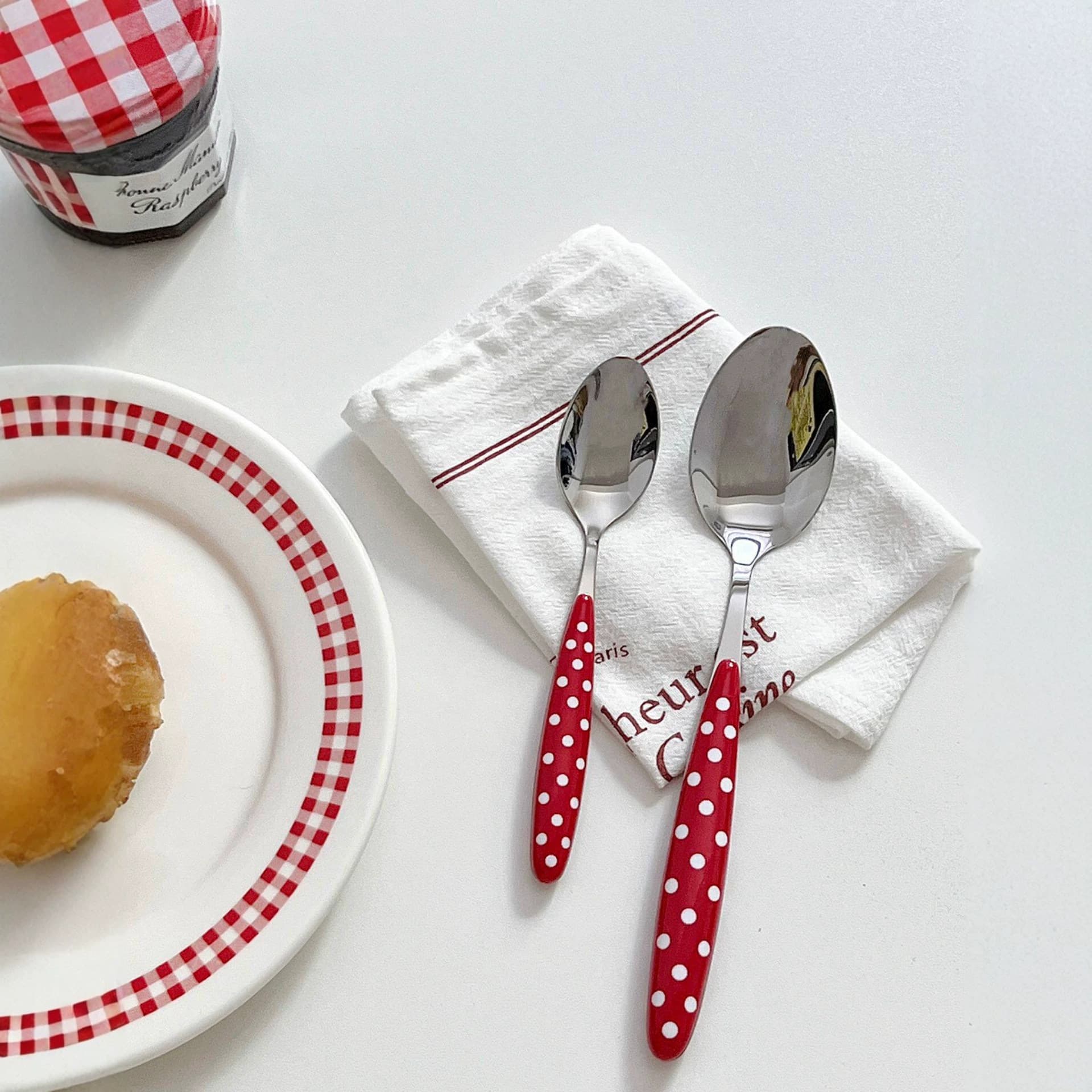 Ins-Style Cute Polka Dot Dessert Spoon, Western Dining High-Appearance Afternoon Tea Spoon, Red High-End Dining Spoon
