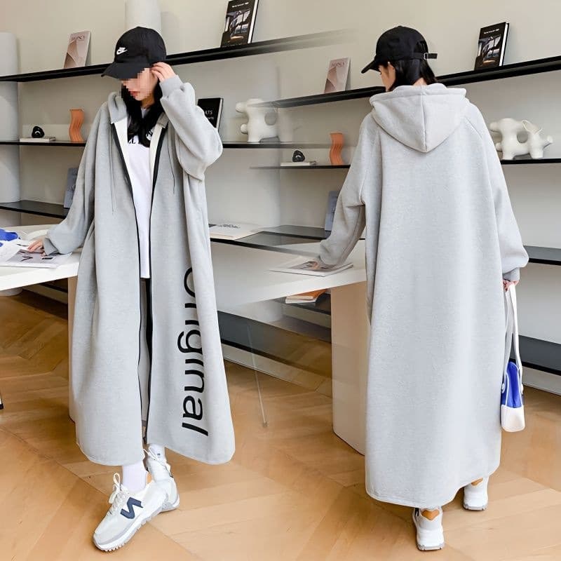 Fleece-Lined Thick Long Casual Cardigan Coat Plus Size Extra Large Winter Loose Zipper Dress Women