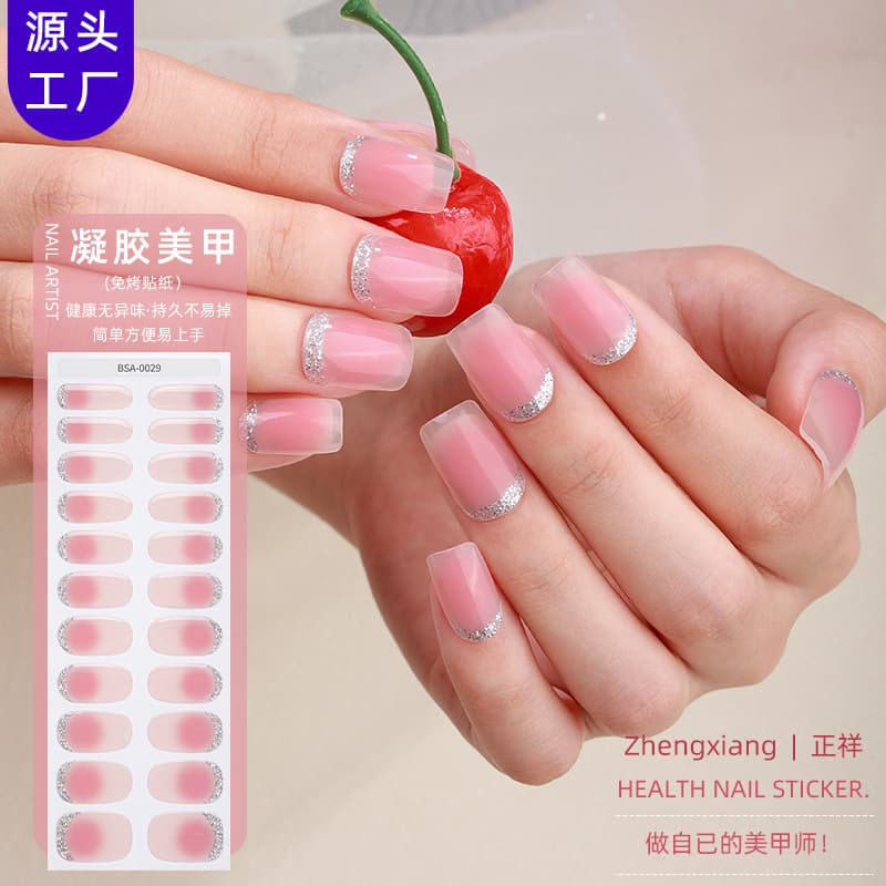 Zhengxiang New French Onion Powder No-Bake Gel Nail Stickers Cross-Border UV Gel Nail Art Stickers Checkered Pattern Nail Art Stickers