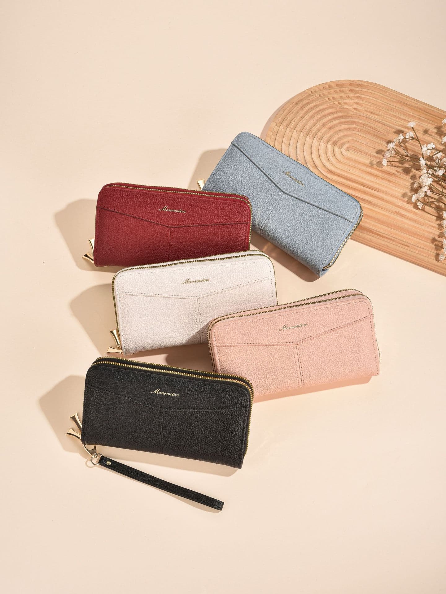 Women's Wallet Double Zipper Long Wallet Simple Pebble Grain Soft Leather Handbag Multifunctional Wristlet Coin Purse