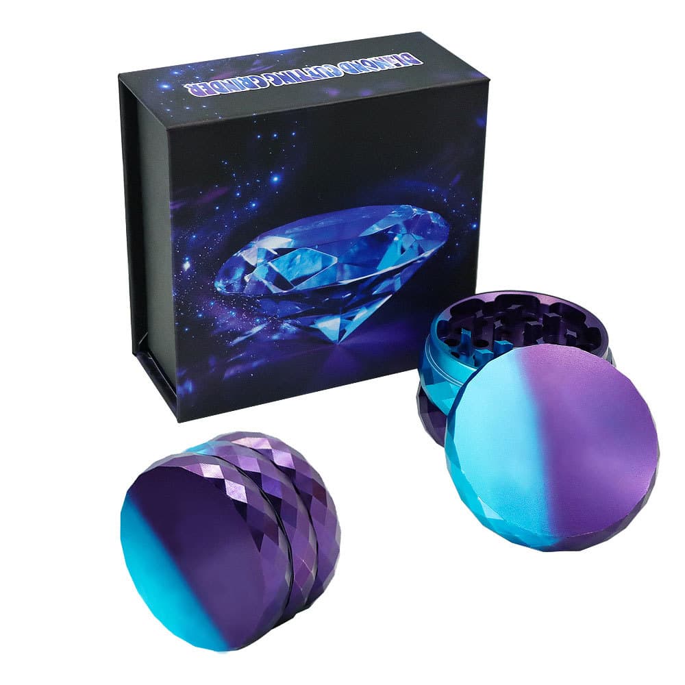 63mm Diameter Aluminum Grinder with Gradient Diamond-Cut Metal Surface, Gift Box Packaging