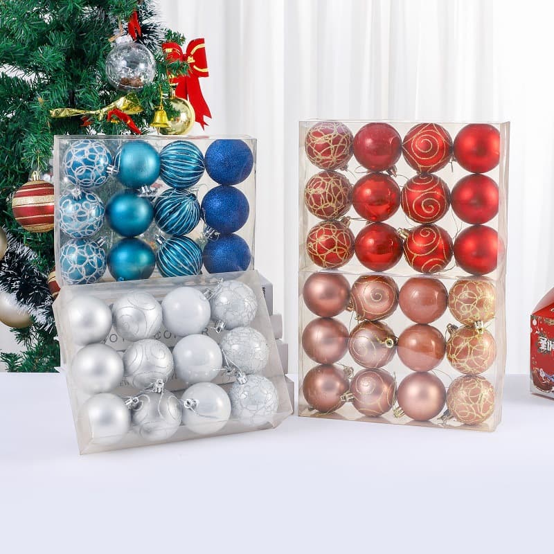 Amazon Christmas decoration supplies 6cm special-shaped electroplated plastic ball painted Christmas ball set round ball pendant
