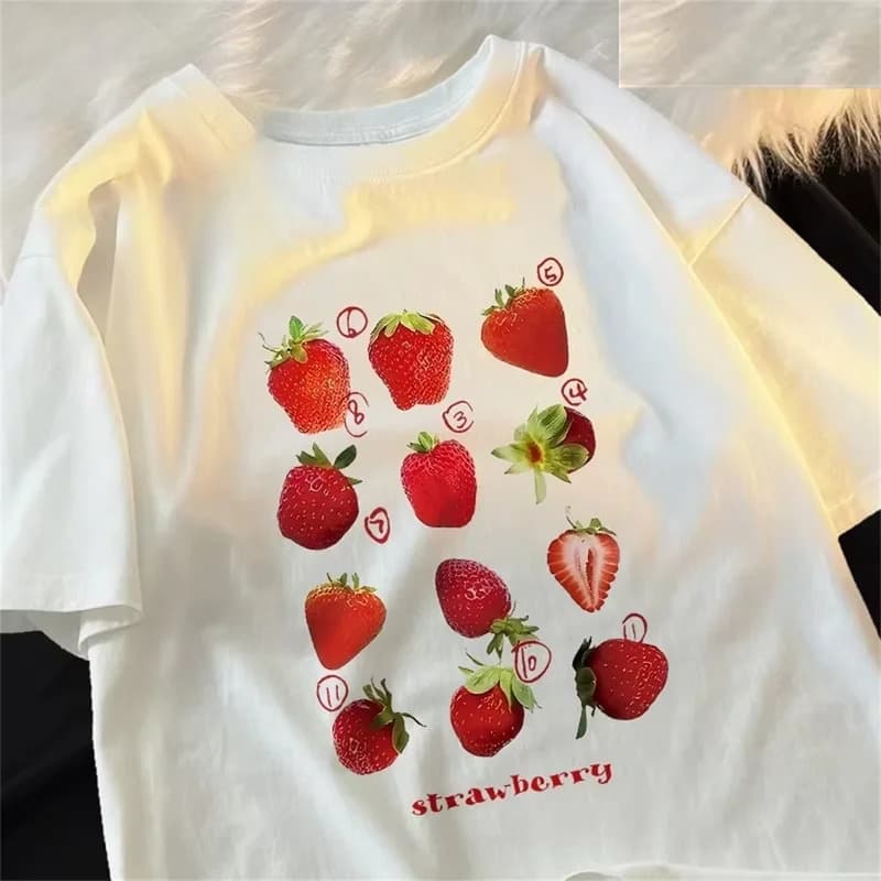 Ouma Pure Cotton 12 Types Strawberry Printing Women Tshirts Pattern T