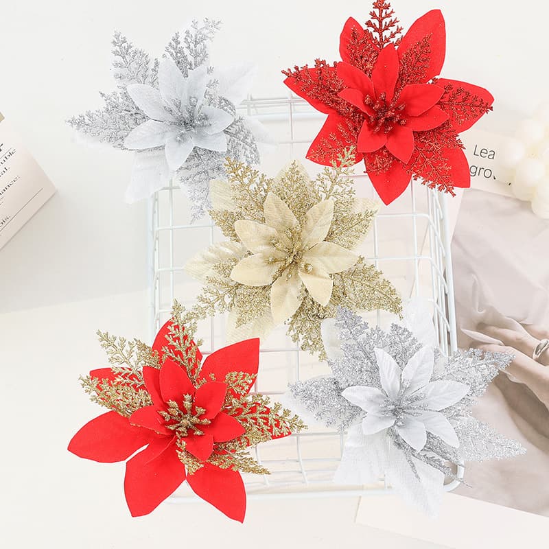Artificial Gold Glitter Flowers, Cross-Border Hot-Selling Christmas Tree Decoration Accessories, Gold Double-Layer Sequins Artificial Flower Factory