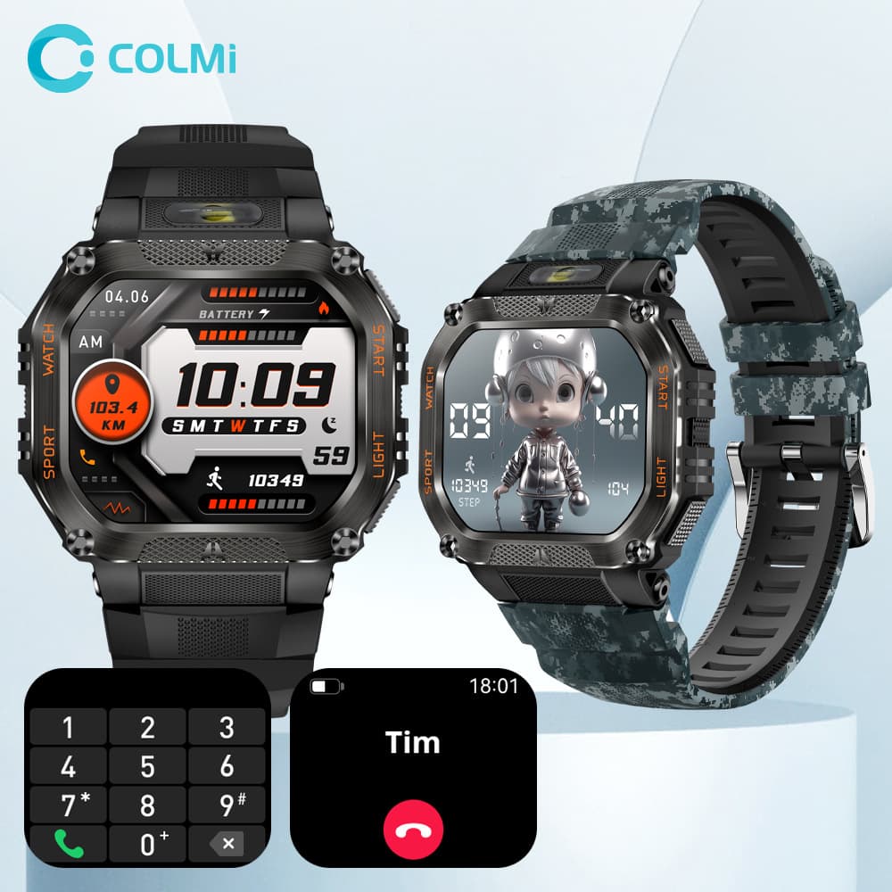 COLMI P85 Smart Watch Men's Bluetooth Calling 3ATM LED Flashlight Outdoor Sports Fitness