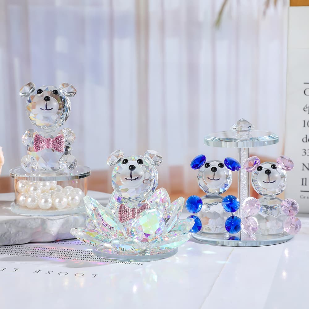 European and American cross-border crystal bear ornament, trendy and popular cute crystal bear, creative birthday gift, wine cabinet craft
