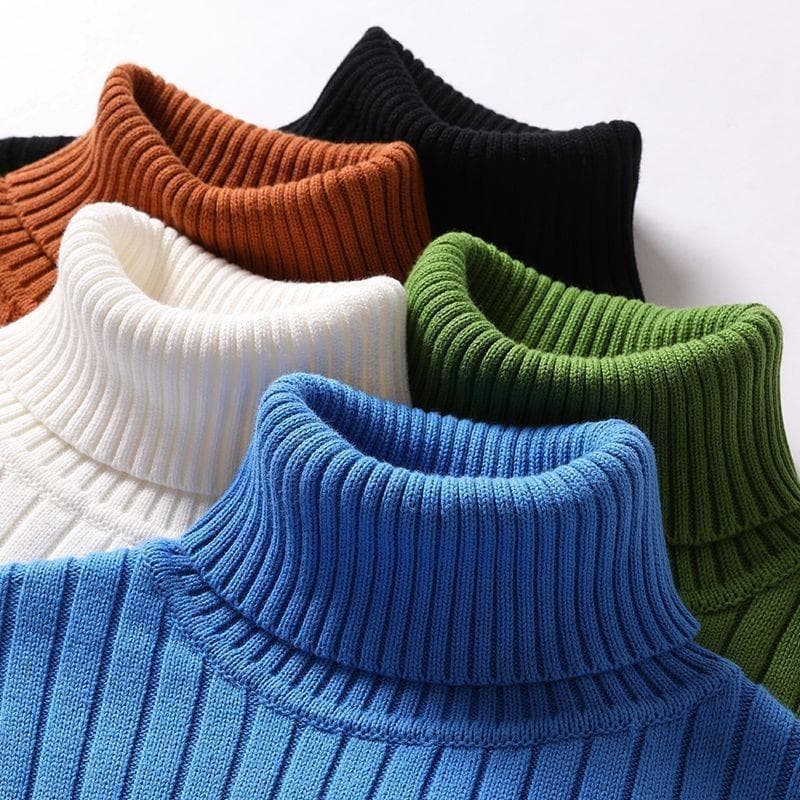 Factory Direct Men's Turtleneck Slim Fit Thickened Warm Autumn Winter Knit Sweater Solid Color Base Layer Pullover Wholesale