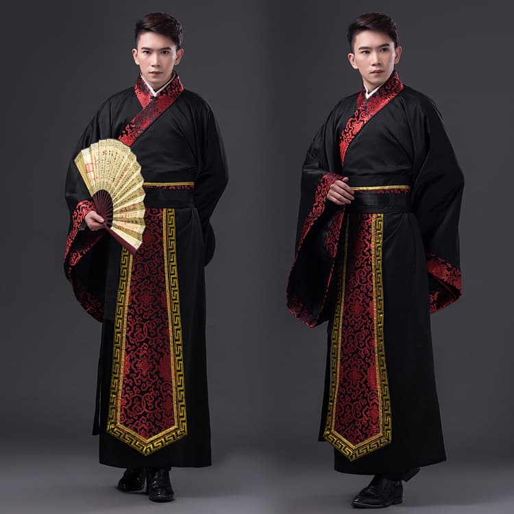 Yichaoer Ancient Costume Men's Hanfu, Tang Dynasty Hanfu, Men's Black Hanfu Straight-Hem Costume, Stage Costume