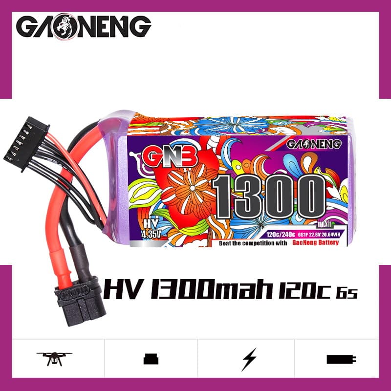 GNB High Energy 1300mAh 6S 22.8V 120C FPV Drone Racing Lightweight Freestyle LiHV Battery