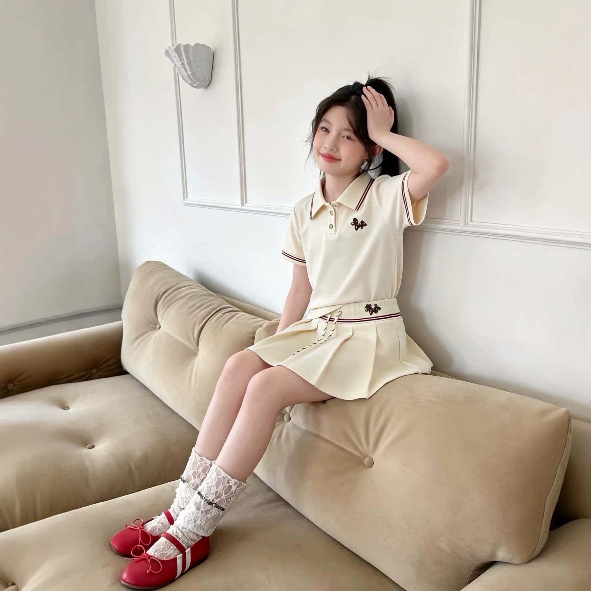 Girls Summer Sportswear Set 2026 New Super Nice Polo Shirt Short Sleeve Medium to Big Kids Korean Style Two-Piece Set