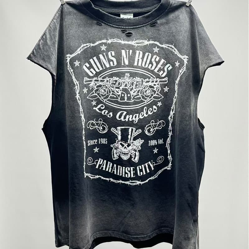 Saint x GUNS N ROSES Guns N' Roses distressed vintage vintage sleeveless vest T-shirt men's fashion
