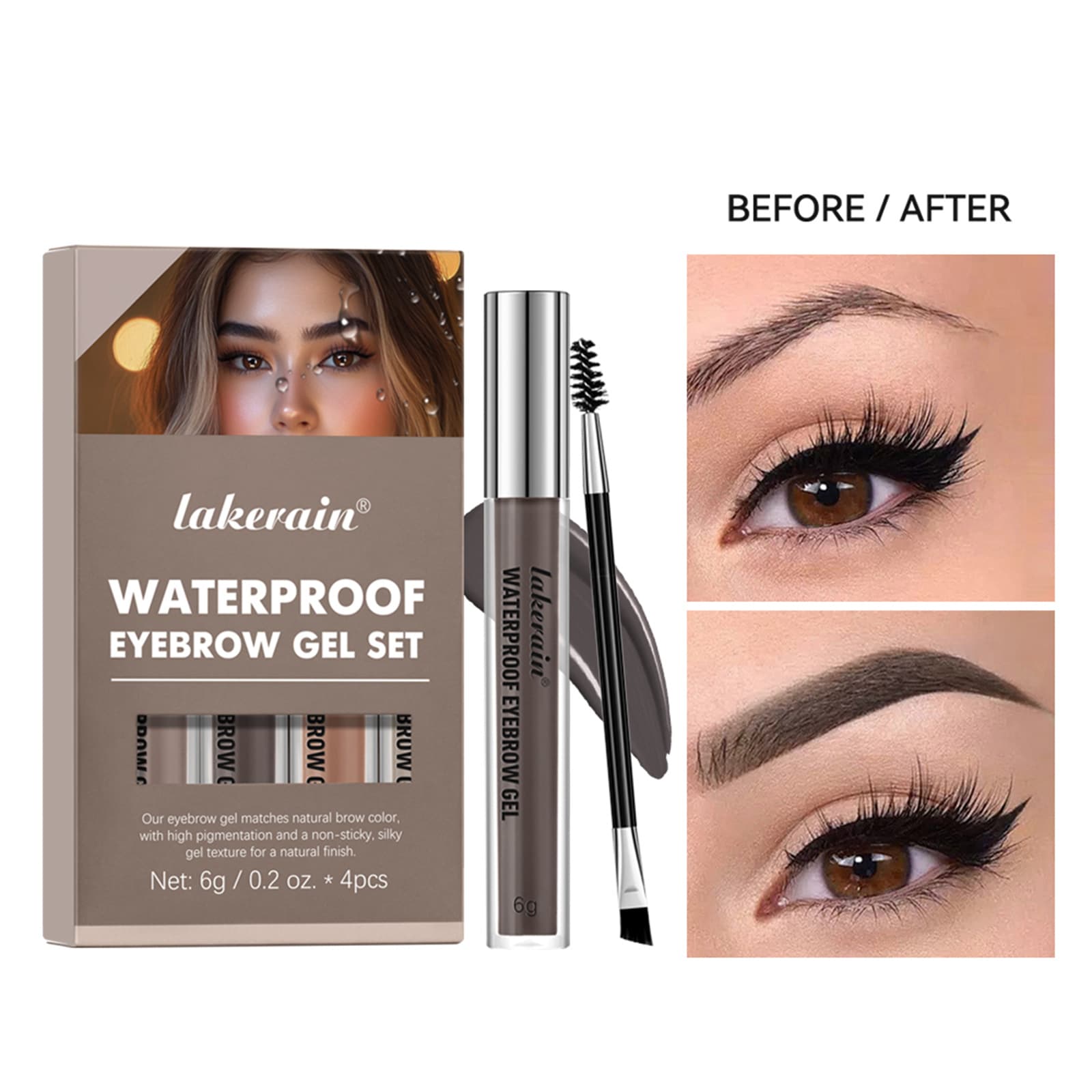 Cross-border lakerain Waterproof Brow Gel Set, Brow Tint & Styling, Easy to Apply, Long-Lasting, Waterproof Brow Tint Makeup