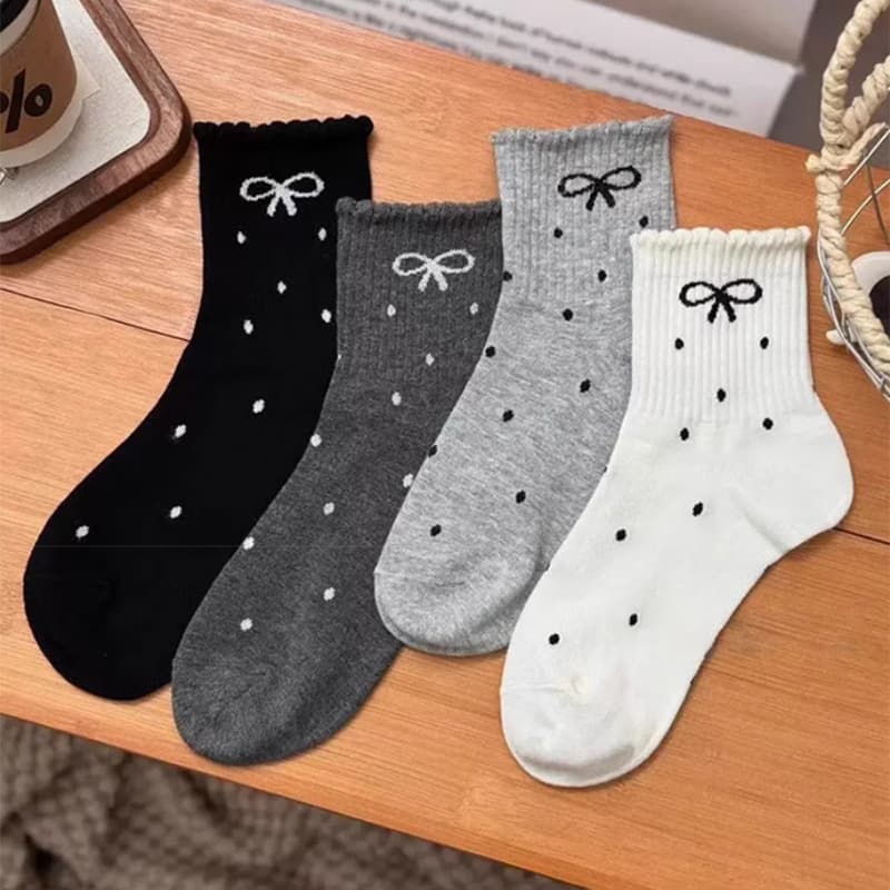 Polka Dot Lace Bow Autumn/Winter New Style Pile Socks, Student Ins Trend Long Socks, Japanese Internet Celebrity Mid-Calf Women's Socks