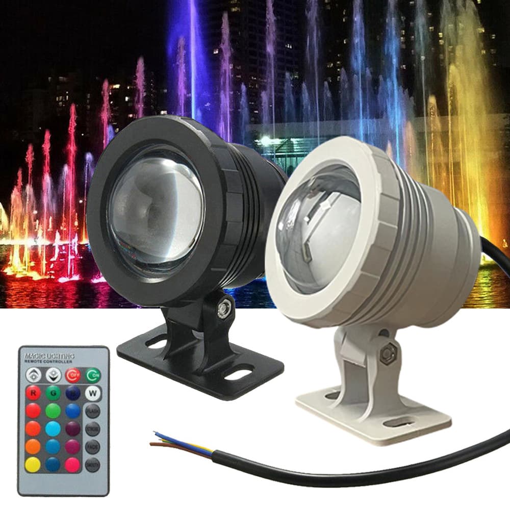 Outdoor Fountain Spotlight DC 12V RGB Remote Control in Black or Silver