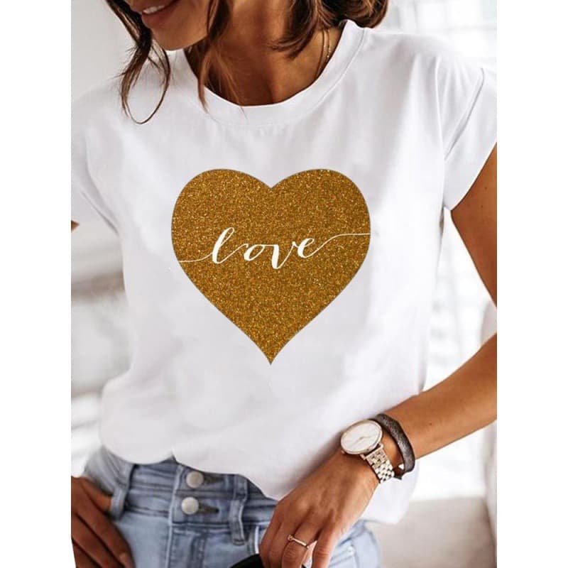 Wholesale Women's Leopard Print Heart Casual Retro Print One-Piece Dropshipping Plus Size Women's White T-Shirt Short Sleeve Women