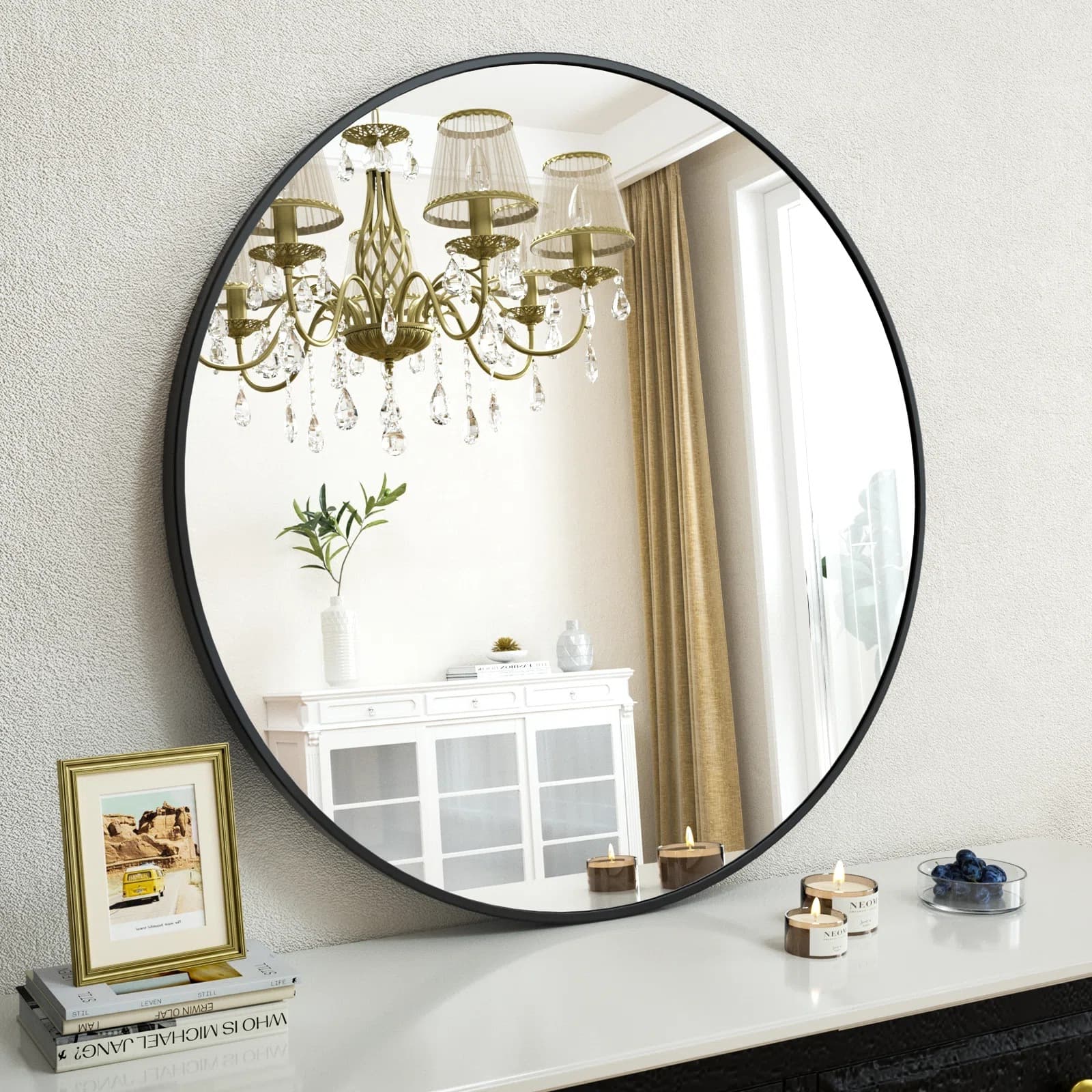 Round mirror living room bedroom bathroom decoration iron hanging mirror metalwallmirror cross-border simple hanging mirror