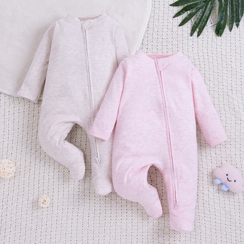 Baby Knitted Jumpsuit Pure Cotton Newborn Romper with Foot Cover Long Sleeve Spring and Autumn Baby Pajamas