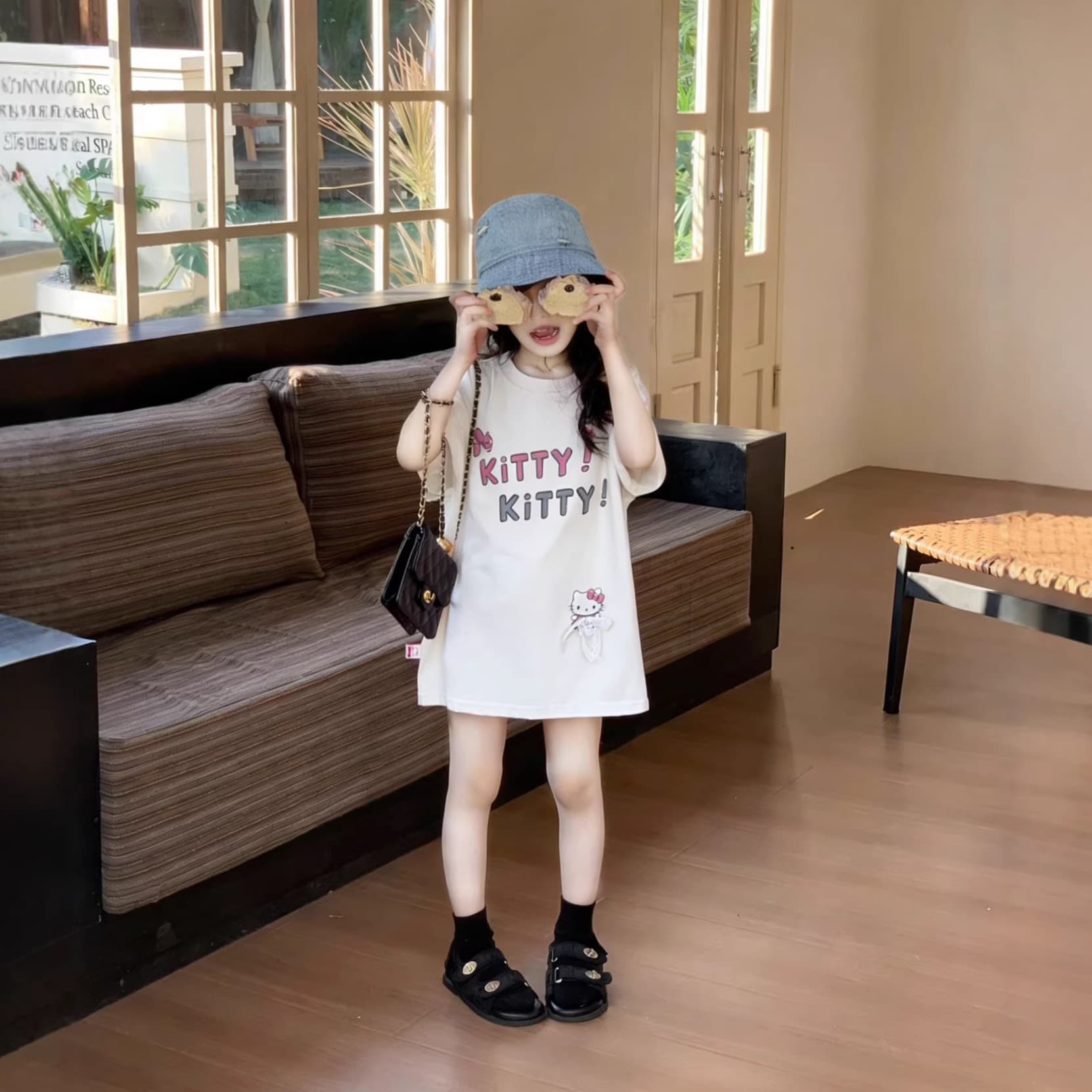 Girls T-shirt 2026 new summer style Korean style casual tops for children 2-7 years old children's loose casual T-shirt skirt