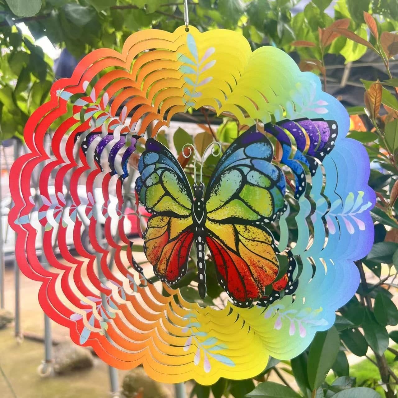 Garden and Yard Decoration Wind Spinner Colorful Butterfly Metal 3D Wind Spinner Hanging Windmill