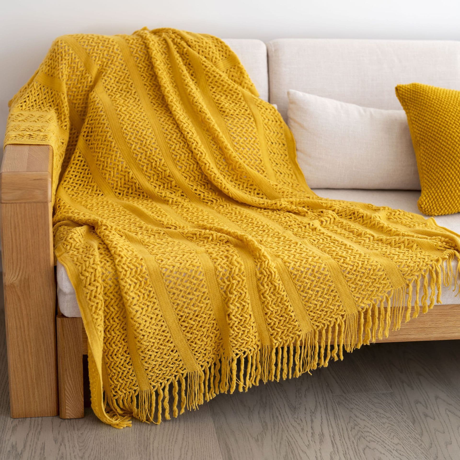 Cross-border sofa throw, hollow-out solid color tassel yarn blanket cover, knitted Bohemian nap blanket foot-of-bed cover