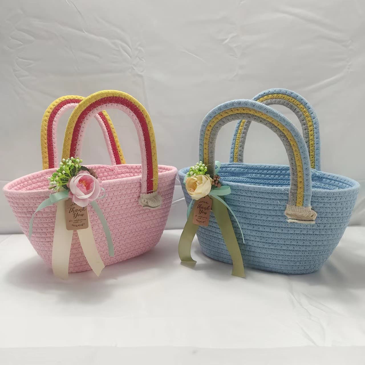 Fashion Woven Handbag Travel Vacation Versatile Cotton Thread Handbag Photo Studio Prop Handbag Gift Bag