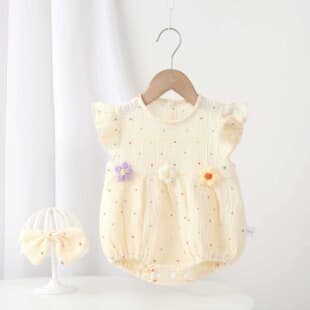Stylish Baby Girl Triangle Bodysuit Newborn Gauze Romper Thin Summer Crawling Outfit