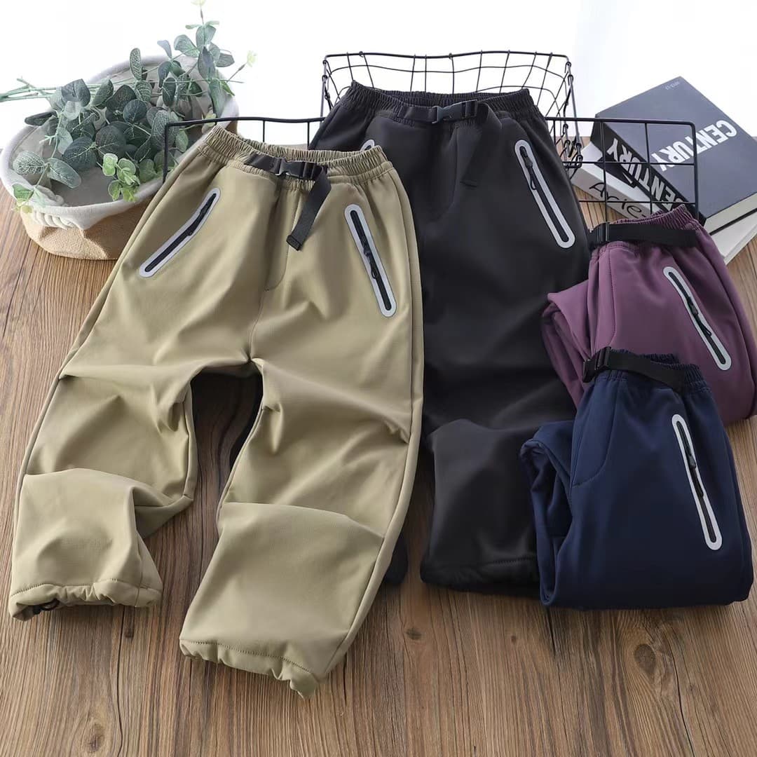2025 New Style Fleece-Lined Trendy Loose-Fit Outdoor Sweatpants for Middle and Large Children in Autumn and Winter