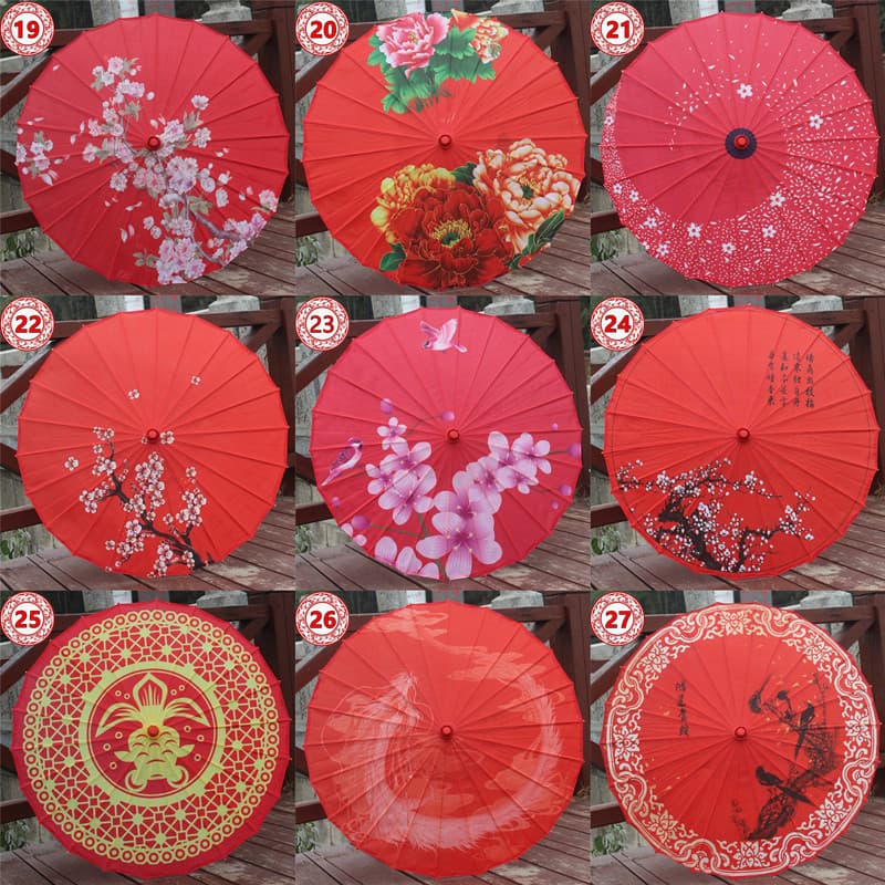 Euro-run Classical Dance Performance Props Umbrella, Large Red Wedding Umbrella, Performance Umbrella, Solid Color Oiled Paper Umbrella, Cosplay Decoration Ceiling