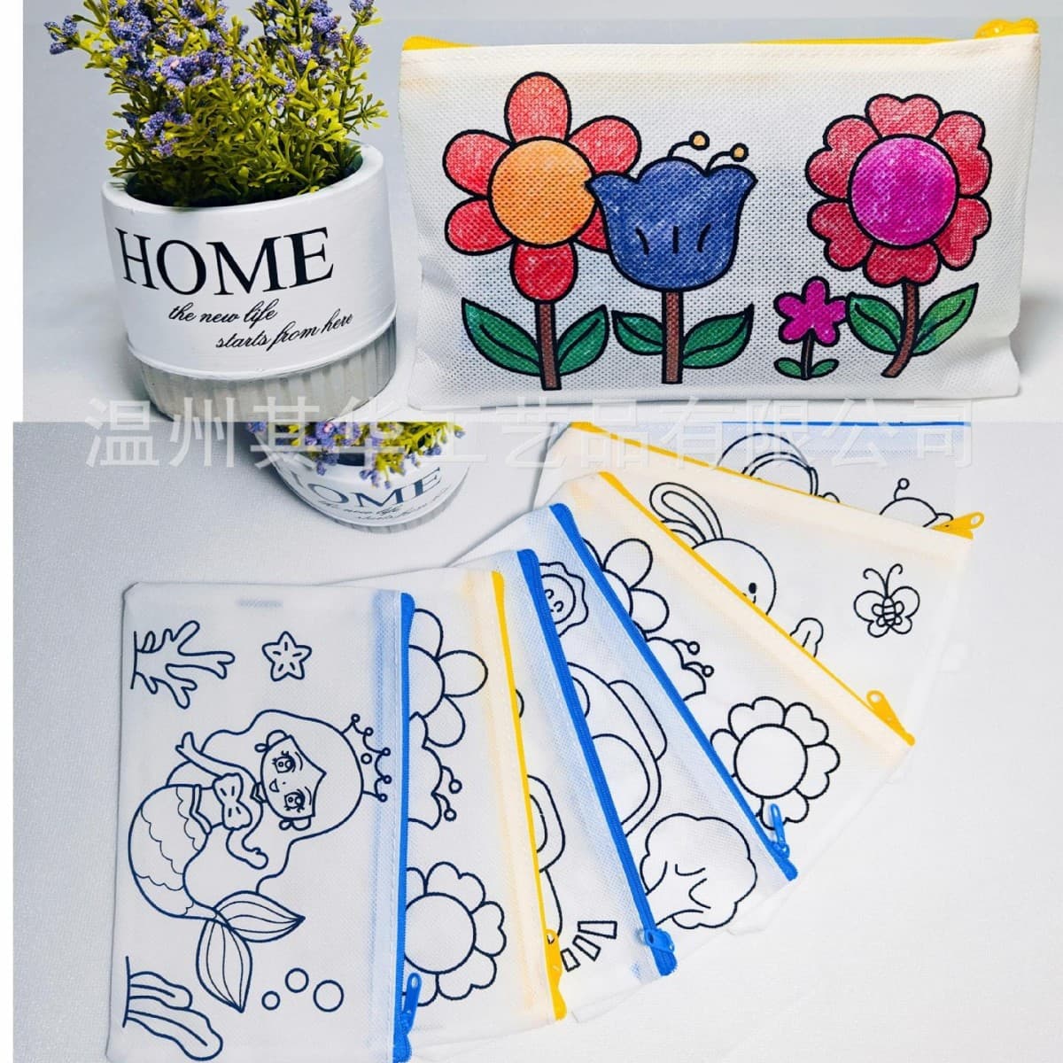 Children's storage bag, cosmetic bag, zipper bag, document bag, cotton Oxford cloth, non-woven fabric, graffiti and drawing pencil case