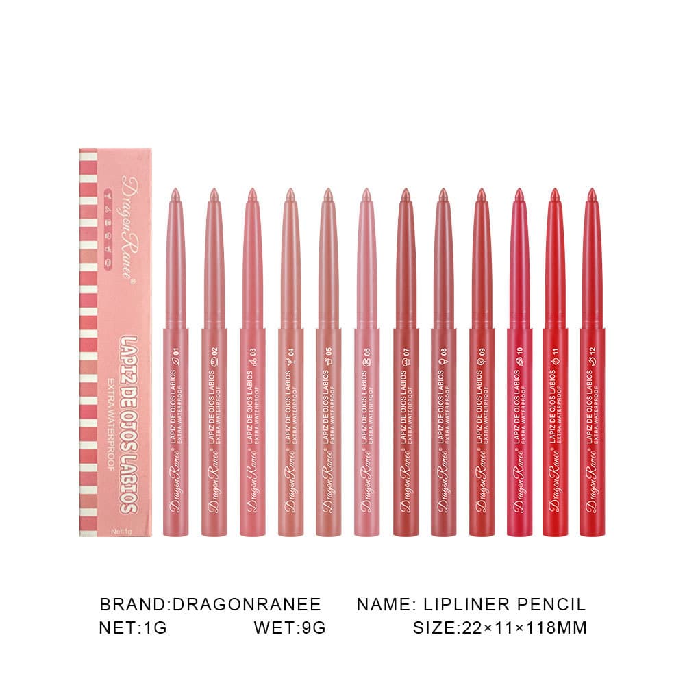 DragonRanee Matte 12-Color Lip Liner Pencil Long-Lasting Waterproof Smudge-Proof Lipstick Pen Cross-Border Supply