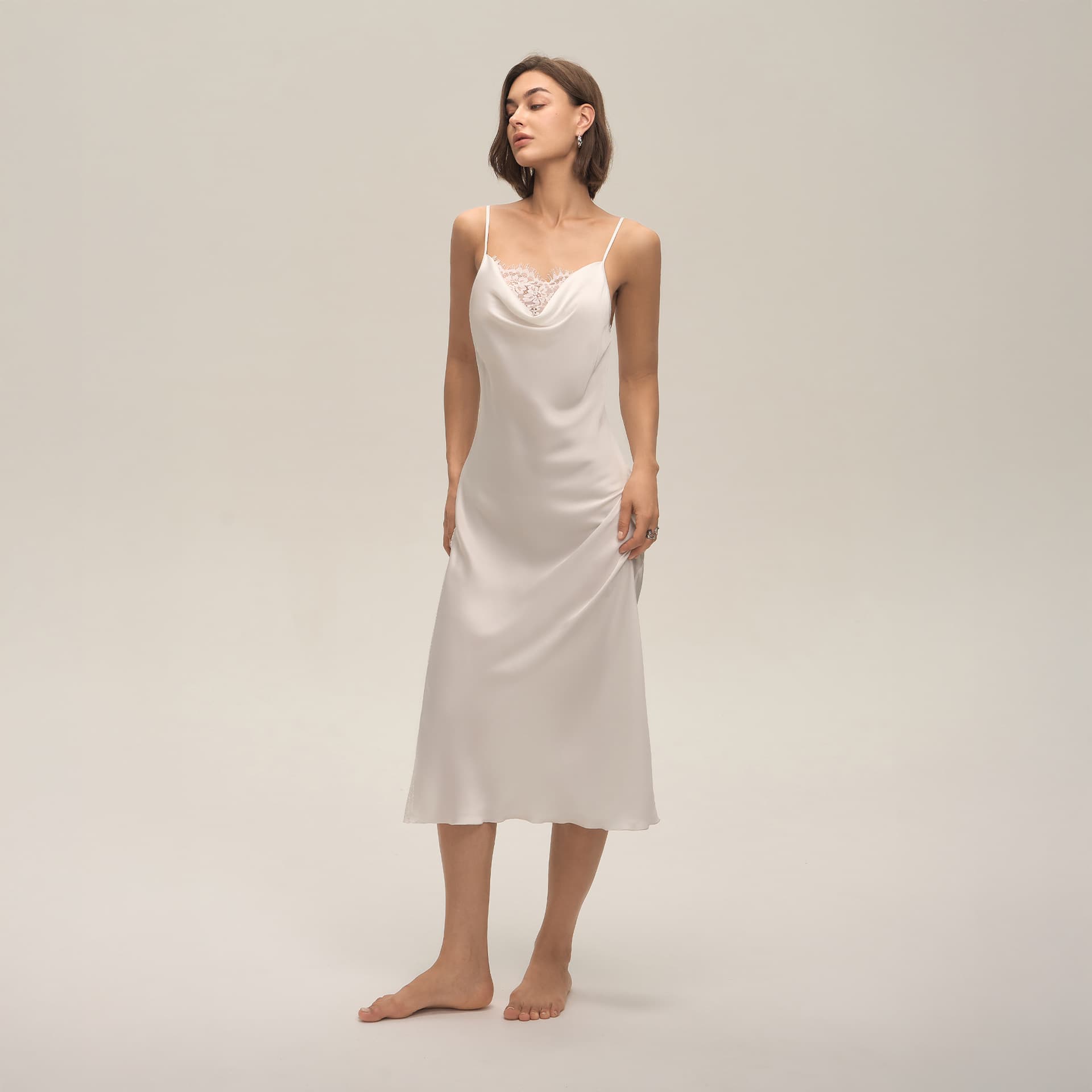 Summer Swing Collar Satin Chiffon Splicing Lace Sexy Pure Color Suspender Long Skirt Home Wear Pajamas for Women Summer Sq3910